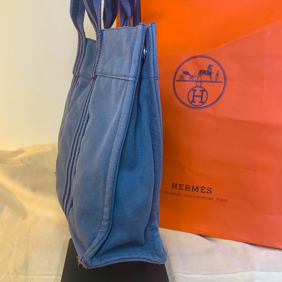 Hermes Small PM Canvas Tote/ Hand Bag Fourre-tote, Gray & Black - Picture 3 of 15